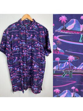 Retro Rifle Brownells Hawaiian Shirt Men's Size 2XL Button Down Short Sleeve